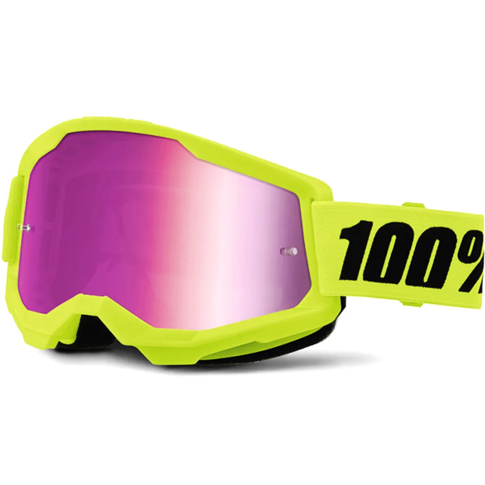 100% STRATA 2 GOGGLES NEON YELLOW / MIRROR PINK